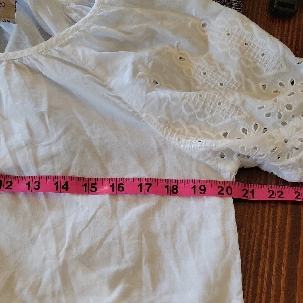 Life Style White Eyelet Top 100% cotton Short Sleeve Womens LP, Romantic - Picture 6 of 7